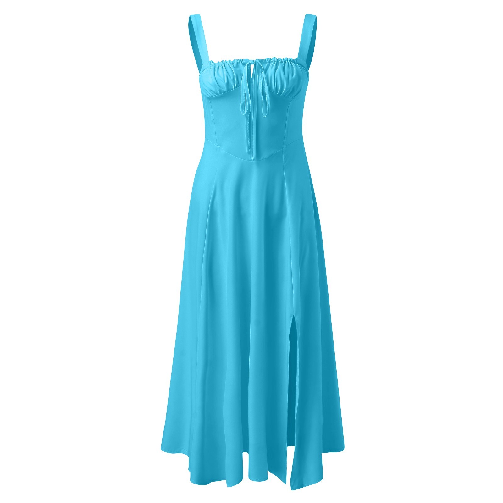 thumbnail image 4 of Vestido largo sin mangas y sin espalda con corte en A para mujer - Color liso, poliéster, para fiestas de verano y ocasiones formales, 4 of 5